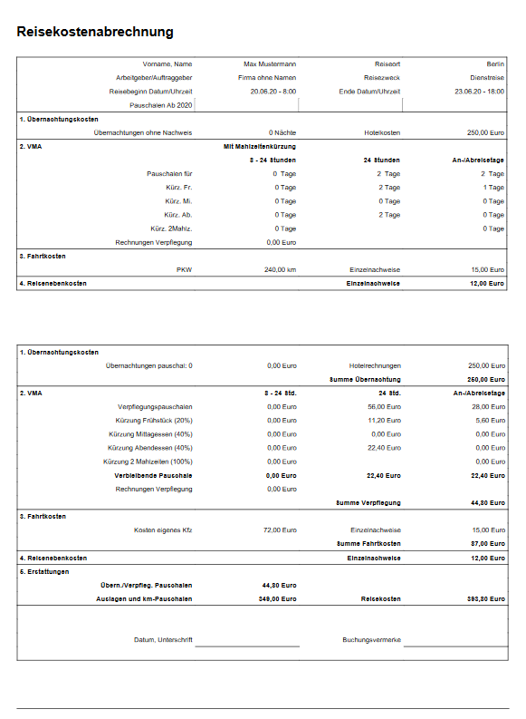Reisekostenabrechnung